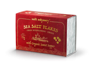Sea Salt Flakes Box Paprika Certified Organic Luxurious Pyramid-Shaped - Salt 100% Natural. 75g / 2.64oz