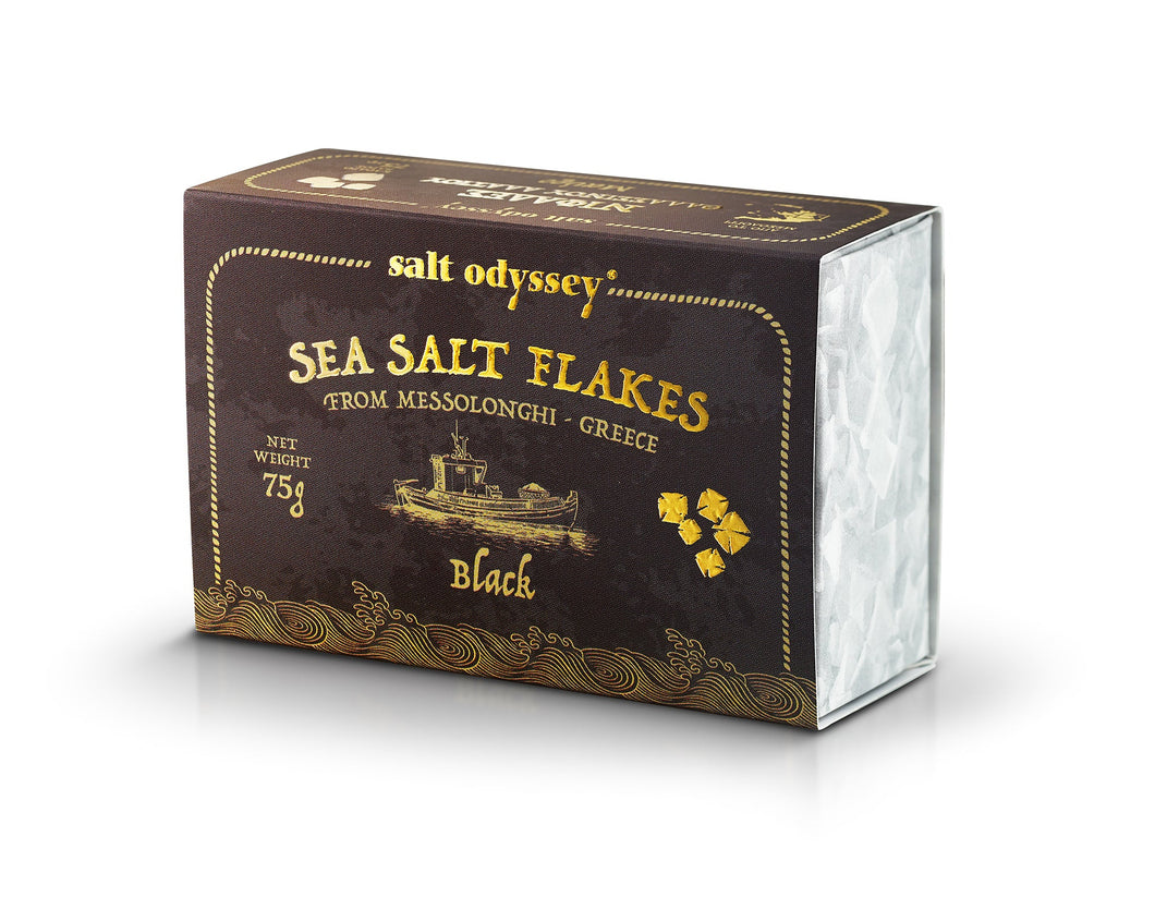 Sea Salt Flakes Box Black Luxurious Pyramid-Shaped - Salt 100% Natural. 75g / 2.64oz