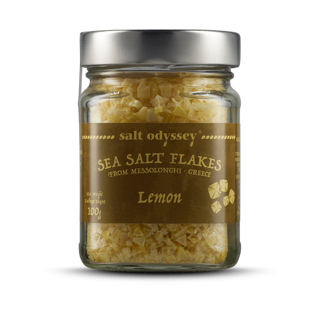 Sea Salt Flakes Jar Lemon Luxurious Pyramid-Shaped - Salt 100% Natural. 100g / 3.53oz