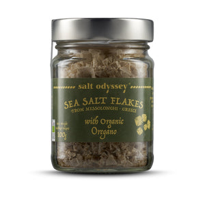 Sea Salt Flakes Jar Oregano Certified Organic Luxurious Pyramid-Shaped - Salt 100% Natural. 100g / 3.53oz