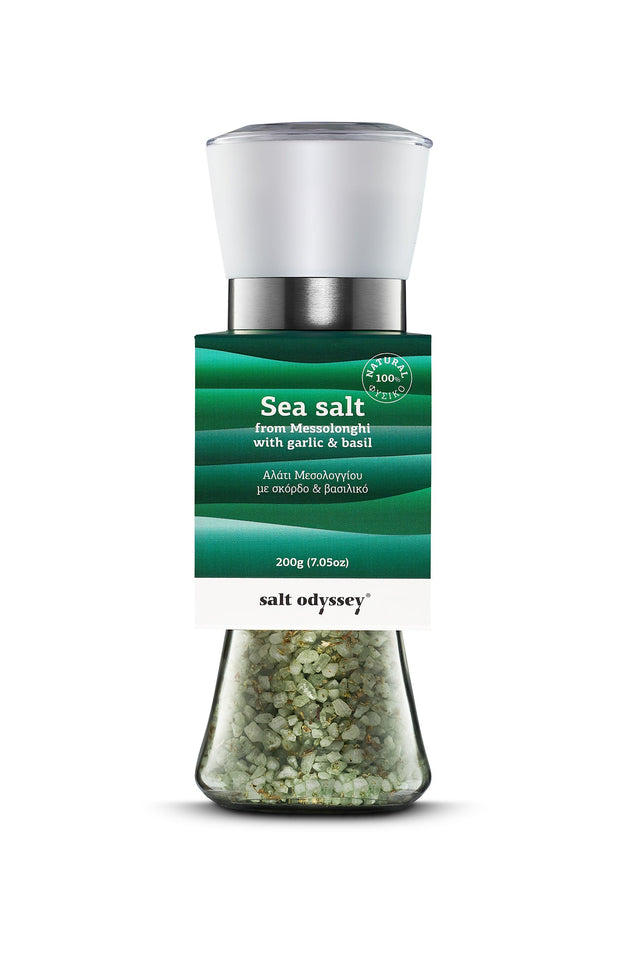 Sea Salt With Garlic & Basil Glass Mill White 200g / 7.05oz