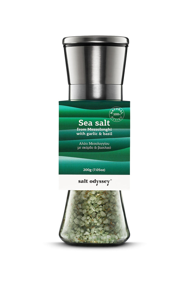 Sea Salt With Garlic & Basil Glass Mill Inox 200g / 7.05oz