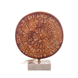 Handmade Phaistos Disk Museum Replica Greek Ancient 1700 BC Souvenir 9cm / 3.54in On Marbel Base 
