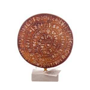 Handmade Phaistos Disk Museum Replica Greek Ancient 1700 BC Souvenir 14cm / 5.51in On Marbel Base 
